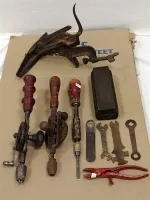 TOOLS, BRASS DRILLS, WRENCHES AND VISE