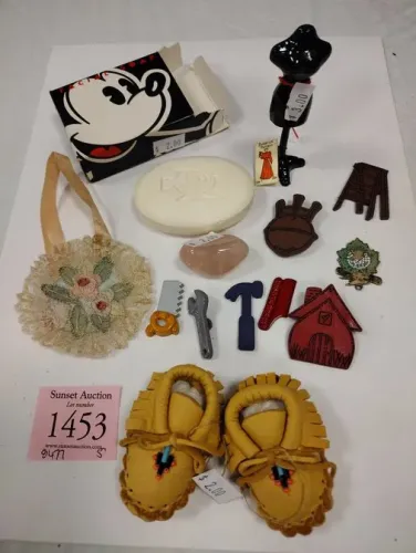 SMALL COLLECTIBLES: MINI MOCASSINS, DISNEY SOAP, BUTTONS AND MORE