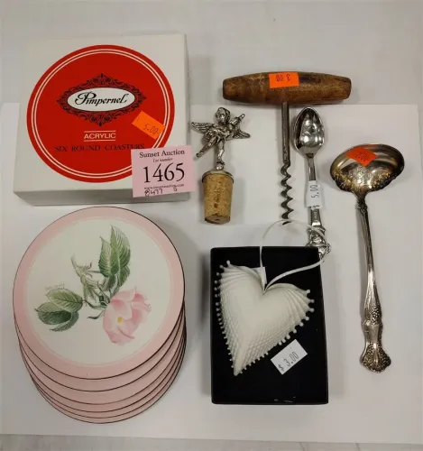 COLLECTIBLES: COASTERS, SHELL ORNAMENT, CORK SCREW, CORK
