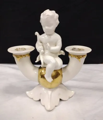 VINTAGE LARGE PORCELAIN GOEBEL ANGEL CANDLE HOLDER - SMALL CHIP ON ONE RIM