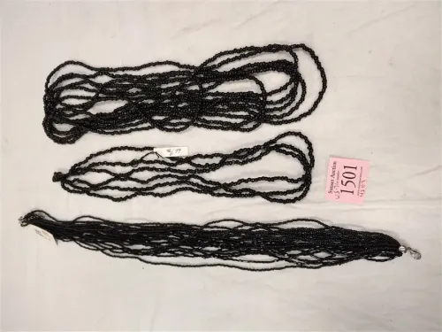 BLACK BEADED NECKLACES - ONE OVER 8' LONG