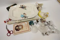PORCELAIN PLATTER, CREAMER, FURLONG ANGELS, MINI BELLS, RECORDER, RUBBER DUCK, AND MORE