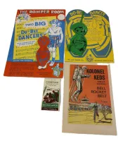 VINTAGE CHILDRENS ADVERTISERS: ROMPER ROOM DO-BEE, KEDS, POSTAL CAMPING STICKER 