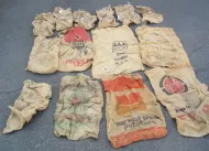 COLLECTION OF OLD POTATO AND OTHER FOOD BURLAP SACKS