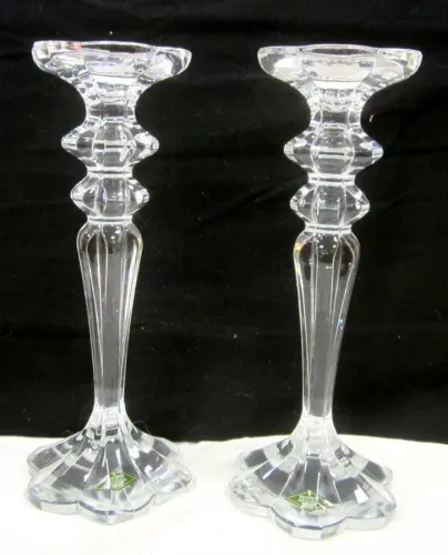 PAIR TALL OF CRYSTAL CANDLE HOLDERS
