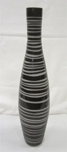 TALL BLACK ART GLASS BOTTLE VASE CUT TO WHITE