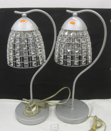 PAIR OF CONTEMPORARY TABLE LAMPS WITH CRYSTAL STYLE SHADES