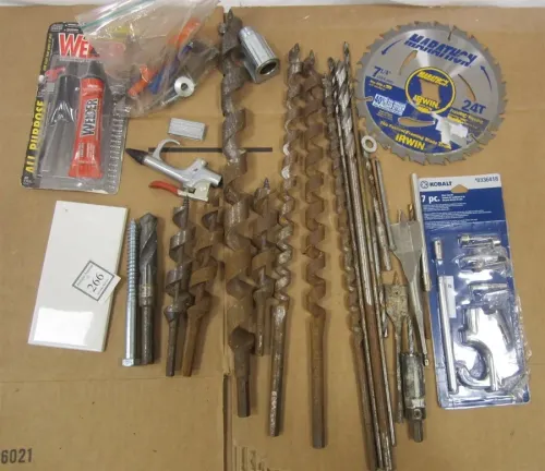 AUGER BITS, BLOW GUN REPAIR KIT, AND MORE