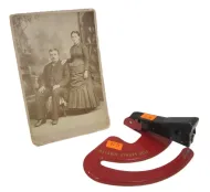 OLD CABINET CARD OF COUPLE, SIDE SADDLE STAPLER