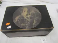 WOOD BOX WITH REMINGTON LOGO AND THREE DOGS ON LID