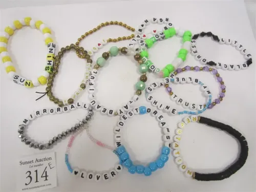 12 PLASTIC BEAD STRETCH BRACELETS WITH SAYING