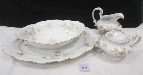 JOHANN HAVILAND BAVARIA GERMANY PORCELAIN: LARGE PLATTER, SERVING BOWL, CREAMER & SUGAR