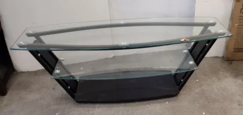 CONTEMPORARY GLASS AND METAL STAND - SOFA TABLE OR TV STAND