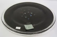 LARGE CASED GLASS PLATTER SOME KNIFE MARKS ON FRONT