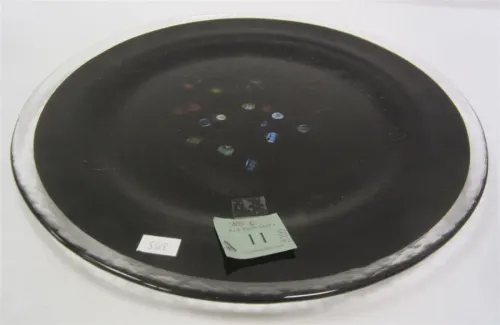 LARGE CASED GLASS PLATTER SOME KNIFE MARKS ON FRONT