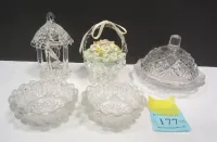 FIVE SMALL GLASS PIECES: HAND BLOWN AND PRESSED GLASS