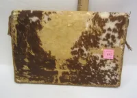 LEATHER COWHIDE PORTFOLIO - AS IS, SOME LOOSE STITCHING, MUCH BALD SPOTS