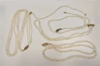 FOUR FRESH WATER PEARL NECKLACES, ONE BRACELET