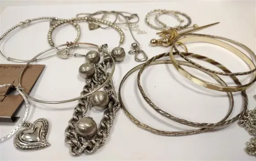 SILVER AND GOLD TONE JEWELRY - EARRINGS, BRACELETS