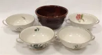 THREE PICKARD SOUP BOWLS, SMALL USA MIXING BOWL