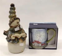 CERAMIC SNOWMAN AND GUARDIAN OF THE SEA MUG IN BOX