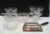 TWO CUT GLASS BOWLS, TEN SHERBETS, SUGAR BOWL, AND OLD CRUMB BUTLER